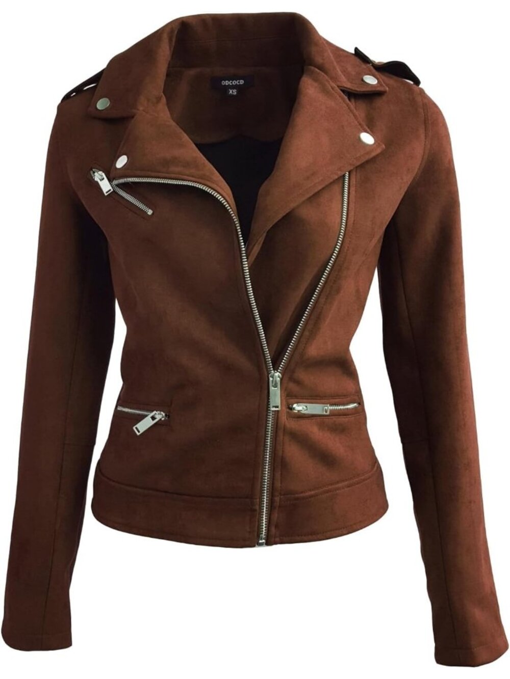 Women’s Brown Faux Suede Jacket Long Sleeve Zipper Casual Outerwear